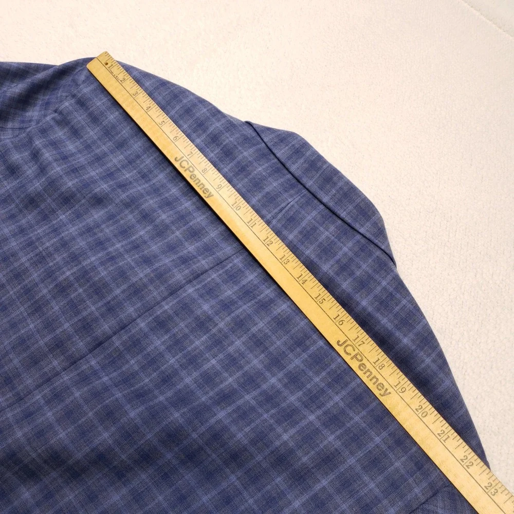 Ralph Ralph Lauren Sport Coat Men 52L Blue Plaid Check Wool Blend Stretch Blazer